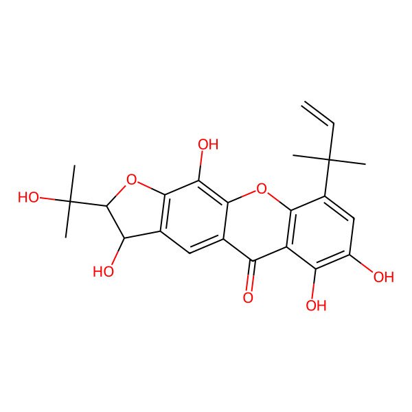 2D Structure of (2R,3R)-3,6,7,11-tetrahydroxy-2-(2-hydroxypropan-2-yl)-9-(2-methylbut-3-en-2-yl)-2,3-dihydrofuro[3,2-b]xanthen-5-one