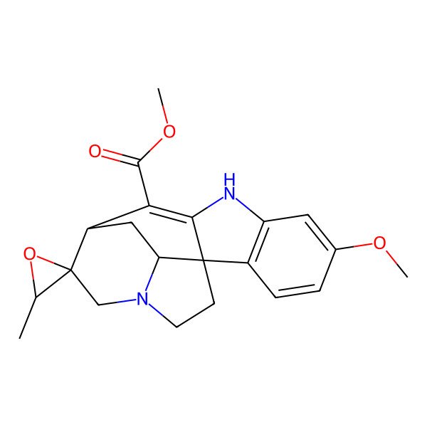 2D Structure of methyl (1R,3'R,11R,12R,17S)-5-methoxy-3'-methylspiro[8,14-diazapentacyclo[9.5.2.01,9.02,7.014,17]octadeca-2(7),3,5,9-tetraene-12,2'-oxirane]-10-carboxylate