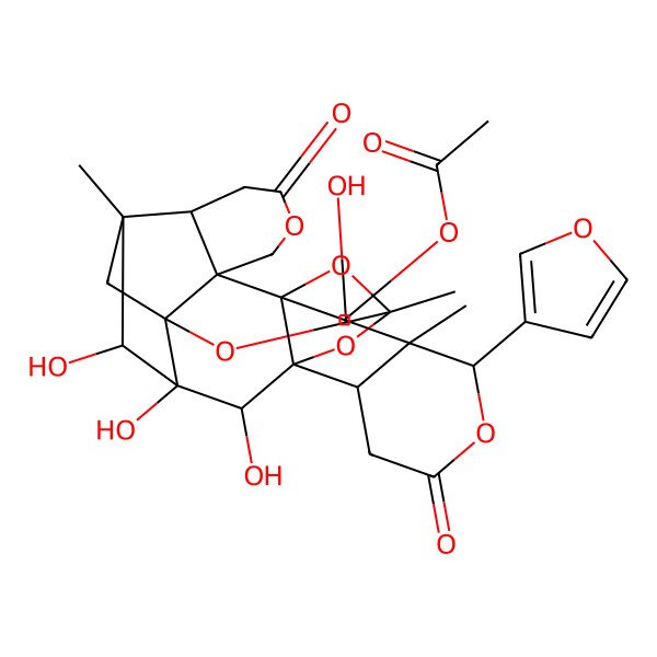 2D Structure of [20-(Furan-3-yl)-2,3,4,17-tetrahydroxy-5,14,19-trimethyl-8,22-dioxo-9,13,15,21,25-pentaoxaoctacyclo[12.10.1.15,12.01,16.03,12.06,11.011,16.019,24]hexacosan-18-yl] acetate