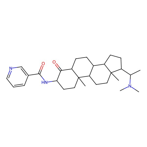 2D Structure of N-[17-[1-(dimethylamino)ethyl]-10,13-dimethyl-4-oxo-1,2,3,5,6,7,8,9,11,12,14,15,16,17-tetradecahydrocyclopenta[a]phenanthren-3-yl]pyridine-3-carboxamide