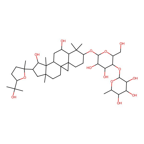 2D Structure of (2S,3R,4R,5R,6S)-2-[(2R,3S,4R,5R,6R)-6-[[(1S,3R,6S,8R,9S,11R,12S,13R,14R,16R)-9,13-dihydroxy-14-[(2R,5S)-5-(2-hydroxypropan-2-yl)-2-methyloxolan-2-yl]-7,7,12,16-tetramethyl-6-pentacyclo[9.7.0.01,3.03,8.012,16]octadecanyl]oxy]-4,5-dihydroxy-2-(hydroxymethyl)oxan-3-yl]oxy-6-methyloxane-3,4,5-triol