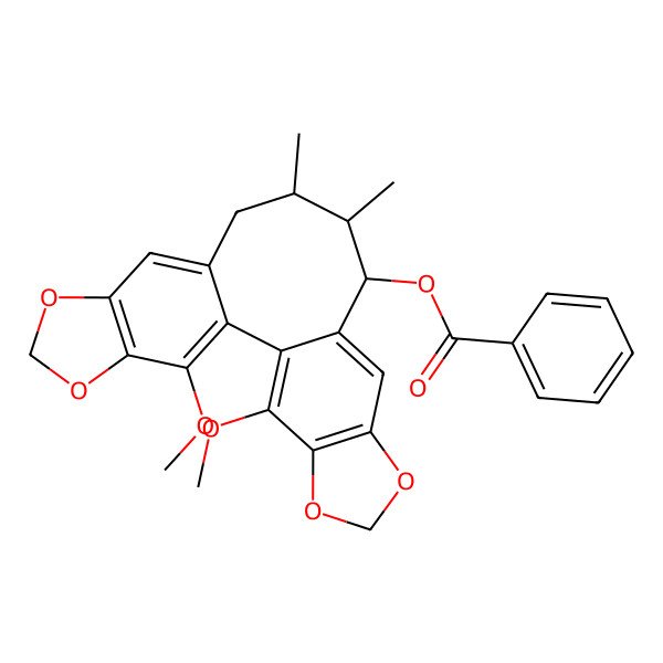 2D Structure of [(11S,12R,13S)-3,22-dimethoxy-12,13-dimethyl-5,7,18,20-tetraoxapentacyclo[13.7.0.02,10.04,8.017,21]docosa-1(22),2,4(8),9,15,17(21)-hexaen-11-yl] benzoate