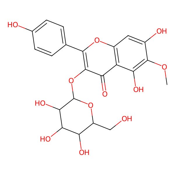 2D Structure of 5,7-Dihydroxy-2-(4-hydroxyphenyl)-6-methoxy-3-[3,4,5-trihydroxy-6-(hydroxymethyl)oxan-2-yl]oxychromen-4-one