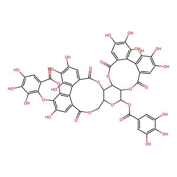 2D Structure of [(1R,28R,30S,31R,48S)-6,7,8,16,17,18,22,36,37,38,41,42,43-tridecahydroxy-3,13,25,33,46-pentaoxo-2,12,20,26,29,32,47-heptaoxanonacyclo[26.20.0.04,9.010,24.011,21.014,19.031,48.034,39.040,45]octatetraconta-4,6,8,10,14,16,18,21,23,34,36,38,40,42,44-pentadecaen-30-yl] 3,4,5-trihydroxybenzoate