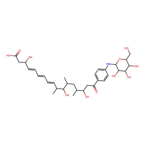 2D Structure of 3,11,15-Trihydroxy-10,12,14-trimethyl-17-oxo-17-[4-[[3,4,5-trihydroxy-6-(hydroxymethyl)oxan-2-yl]amino]phenyl]heptadeca-4,6,8-trienoic acid