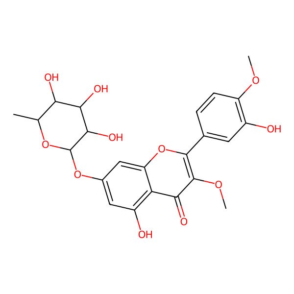 2D Structure of 5-hydroxy-2-(3-hydroxy-4-methoxyphenyl)-3-methoxy-7-[(2S,3S,4R,5R,6S)-3,4,5-trihydroxy-6-methyloxan-2-yl]oxychromen-4-one