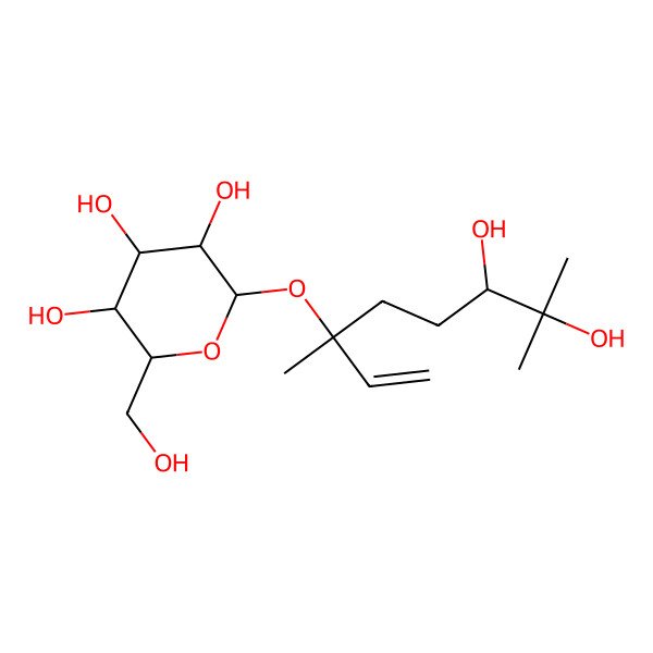 2D Structure of (2R,3R,4S,5S,6R)-2-[(3S,6S)-6,7-dihydroxy-3,7-dimethyloct-1-en-3-yl]oxy-6-(hydroxymethyl)oxane-3,4,5-triol