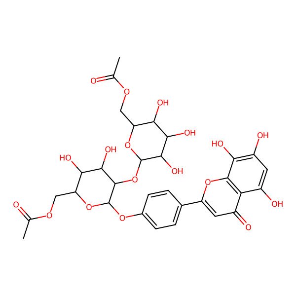 2D Structure of [(2R,3S,4S,5R,6S)-6-[(2S,3R,4S,5S,6R)-6-(acetyloxymethyl)-4,5-dihydroxy-2-[4-(5,7,8-trihydroxy-4-oxochromen-2-yl)phenoxy]oxan-3-yl]oxy-3,4,5-trihydroxyoxan-2-yl]methyl acetate
