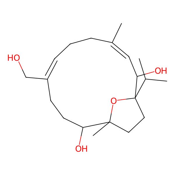 2D Structure of (1S,2S,11S,12S)-8-(hydroxymethyl)-4,12-dimethyl-1-propan-2-yl-15-oxabicyclo[10.2.1]pentadeca-3,7-diene-2,11-diol