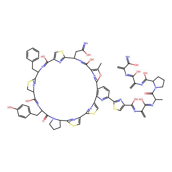 2D Structure of 2-[19-benzyl-14,21,28-trihydroxy-26-(2-hydroxy-2-iminoethyl)-12-[(4-hydroxyphenyl)methyl]-30-methyl-11-oxo-31-oxa-4,17,24,41-tetrathia-10,13,20,27,37,42,43,44,45,46-decazaoctacyclo[37.2.1.12,5.115,18.122,25.129,32.06,10.033,38]hexatetraconta-1(42),2,5(46),13,18(45),20,22,25(44),27,29,32(43),33(38),34,36,39-pentadecaen-36-yl]-N-[3-hydroxy-3-[1-[2-[C-hydroxy-N-[3-hydroxy-3-(3-hydroxy-3-iminoprop-1-en-2-yl)iminoprop-1-en-2-yl]carbonimidoyl]pyrrolidin-1-yl]-1-oxopropan-2-yl]iminoprop-1-en-2-yl]-1,3-thiazole-4-carboximidic acid