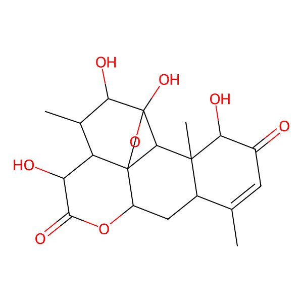 2D Structure of (1S,4R,5R,6R,7S,8R,11R,13R,17R,18S,19R)-4,5,8,17-tetrahydroxy-6,14,18-trimethyl-3,10-dioxapentacyclo[9.8.0.01,7.04,19.013,18]nonadec-14-ene-9,16-dione
