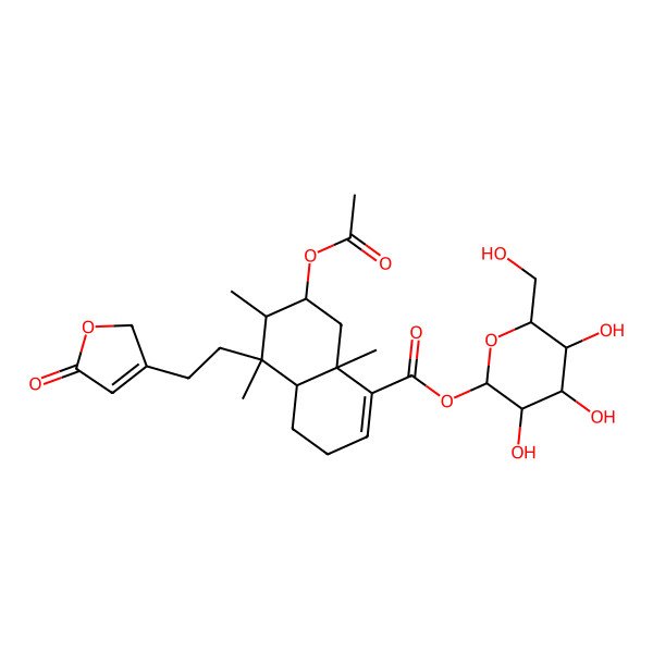 2D Structure of [3,4,5-trihydroxy-6-(hydroxymethyl)oxan-2-yl] 7-acetyloxy-5,6,8a-trimethyl-5-[2-(5-oxo-2H-furan-3-yl)ethyl]-3,4,4a,6,7,8-hexahydronaphthalene-1-carboxylate