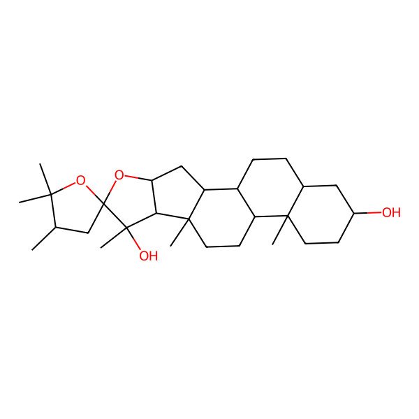 2D Structure of 2',2',3',7,9,13-Hexamethylspiro[5-oxapentacyclo[10.8.0.02,9.04,8.013,18]icosane-6,5'-oxolane]-7,16-diol