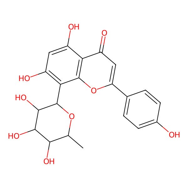 2D Structure of 5,7-dihydroxy-2-(4-hydroxyphenyl)-8-[(2S,3S,4S,5S,6R)-3,4,5-trihydroxy-6-methyloxan-2-yl]chromen-4-one