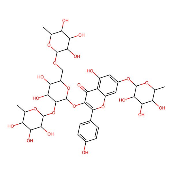 2D Structure of 3-[(2S,3R,4S,5R,6R)-4,5-dihydroxy-3-[(2S,3R,4R,5R,6S)-3,4,5-trihydroxy-6-methyloxan-2-yl]oxy-6-[[(2S,3R,4R,5R,6S)-3,4,5-trihydroxy-6-methyloxan-2-yl]oxymethyl]oxan-2-yl]oxy-5-hydroxy-2-(4-hydroxyphenyl)-7-[(2S,3R,4R,5R,6S)-3,4,5-trihydroxy-6-methyloxan-2-yl]oxychromen-4-one