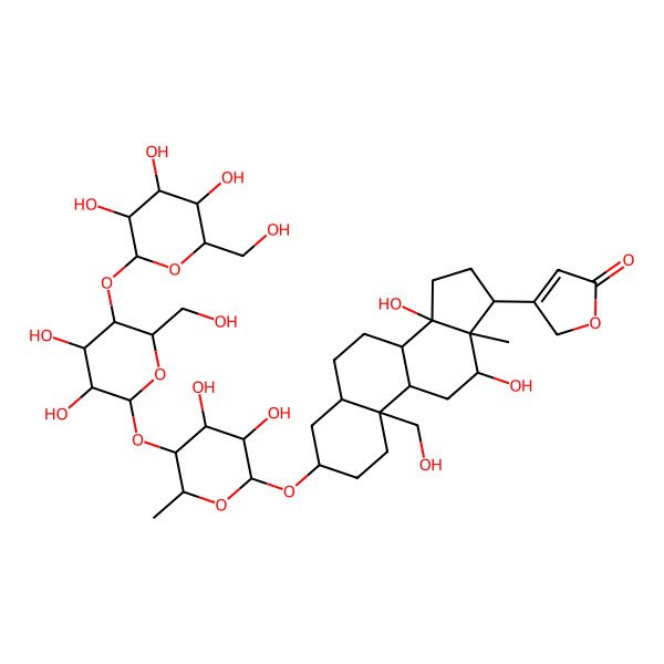 2D Structure of 3-[(3S,5S,8R,9S,10R,12R,13S,14S,17R)-3-[(2R,3R,4R,5S,6R)-5-[(2S,3R,4R,5S,6R)-3,4-dihydroxy-6-(hydroxymethyl)-5-[(2S,3R,4R,5S,6R)-3,4,5-trihydroxy-6-(hydroxymethyl)oxan-2-yl]oxyoxan-2-yl]oxy-3,4-dihydroxy-6-methyloxan-2-yl]oxy-12,14-dihydroxy-10-(hydroxymethyl)-13-methyl-1,2,3,4,5,6,7,8,9,11,12,15,16,17-tetradecahydrocyclopenta[a]phenanthren-17-yl]-2H-furan-5-one