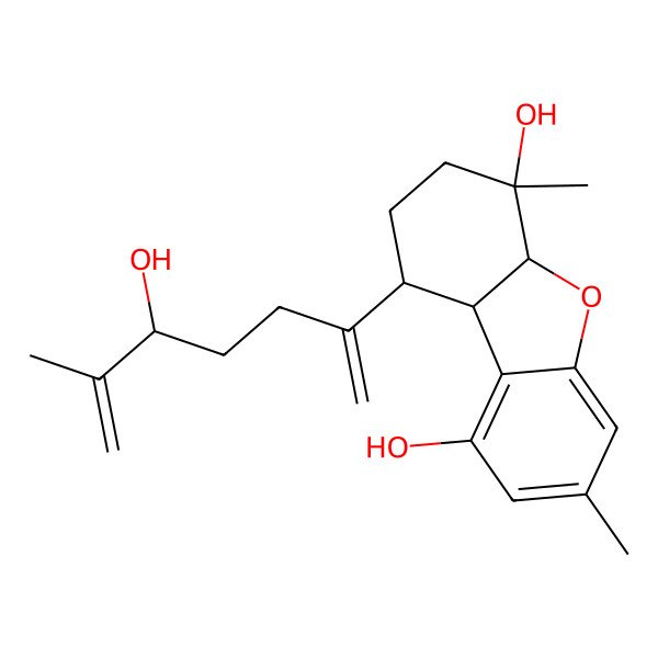 2D Structure of (5aS,6S,9R,9aR)-9-[(5R)-5-hydroxy-6-methylhepta-1,6-dien-2-yl]-3,6-dimethyl-7,8,9,9a-tetrahydro-5aH-dibenzofuran-1,6-diol