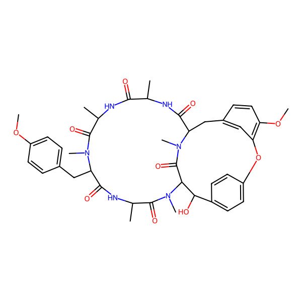 2D Structure of (1S,4R,7S,10S,13R,16S,17S)-17-hydroxy-24-methoxy-10-[(4-methoxyphenyl)methyl]-4,7,9,13,15,29-hexamethyl-22-oxa-3,6,9,12,15,29-hexazatetracyclo[14.12.2.218,21.123,27]tritriaconta-18,20,23,25,27(31),32-hexaene-2,5,8,11,14,30-hexone