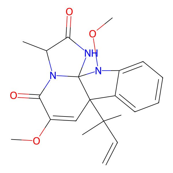 2D Structure of 2,11-Dimethoxy-14-methyl-9-(2-methylbut-3-en-2-yl)-2,13,16-triazatetracyclo[7.7.0.01,13.03,8]hexadeca-3,5,7,10-tetraene-12,15-dione
