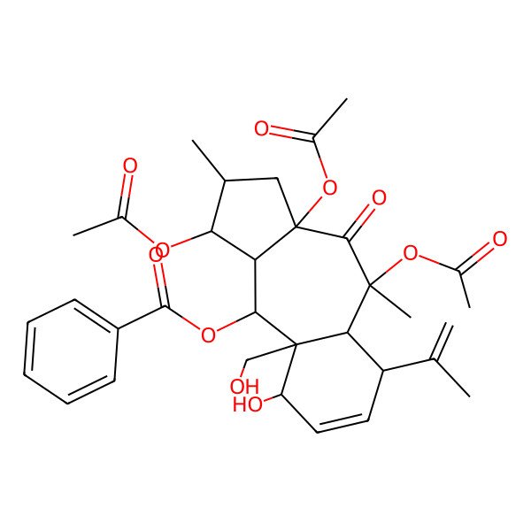2D Structure of [1,3a,5-Triacetyloxy-9-hydroxy-9a-(hydroxymethyl)-2,5-dimethyl-4-oxo-6-prop-1-en-2-yl-1,2,3,5a,6,9,10,10a-octahydrobenzo[f]azulen-10-yl] benzoate