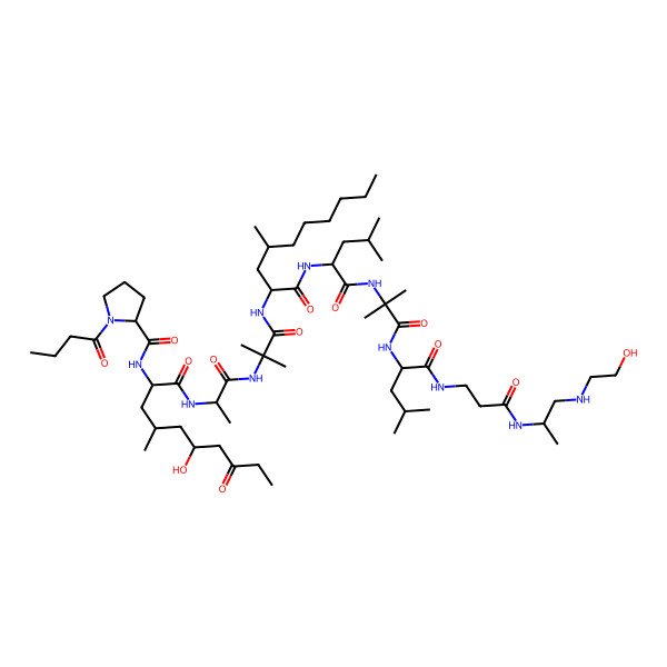 2D Structure of (2S)-1-butanoyl-N-[(2S,4R,6R)-6-hydroxy-1-[[(2S)-1-[[1-[[(2S,4S)-1-[[(2S)-1-[[1-[[(2S)-1-[[3-[[(2S)-1-(2-hydroxyethylamino)propan-2-yl]amino]-3-oxopropyl]amino]-4-methyl-1-oxopentan-2-yl]amino]-2-methyl-1-oxopropan-2-yl]amino]-4-methyl-1-oxopentan-2-yl]amino]-4-methyl-1-oxodecan-2-yl]amino]-2-methyl-1-oxopropan-2-yl]amino]-1-oxopropan-2-yl]amino]-4-methyl-1,8-dioxodecan-2-yl]pyrrolidine-2-carboxamide