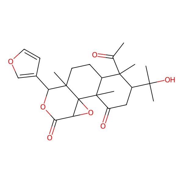 2D Structure of (1R,2R,5R,6R,7R,10S,11S,14S)-6-acetyl-11-(furan-3-yl)-5-(2-hydroxypropan-2-yl)-2,6,10-trimethyl-12,15-dioxatetracyclo[8.5.0.01,14.02,7]pentadecane-3,13-dione