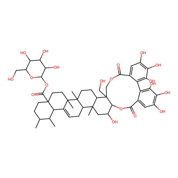 2D Structure of [(2S,3R,4S,5S,6R)-3,4,5-trihydroxy-6-(hydroxymethyl)oxan-2-yl] (1R,2R,5R,6S,9S,12R,13S,14S,18R,19R,21R,22R)-21,27,28,29,32,33,34-heptahydroxy-1-(hydroxymethyl)-5,6,12,13,19-pentamethyl-24,37-dioxo-23,38-dioxaoctacyclo[20.17.0.02,19.05,18.06,15.09,14.025,30.031,36]nonatriaconta-15,25,27,29,31,33,35-heptaene-9-carboxylate