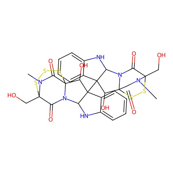 2D Structure of 2-Hydroxy-3-[2-hydroxy-14-(hydroxymethyl)-18-methyl-13,17-dioxo-15,16-dithia-10,12,18-triazapentacyclo[12.2.2.01,12.03,11.04,9]octadeca-4,6,8-trien-3-yl]-14-(hydroxymethyl)-19-methyl-15,16,17-trithia-10,12,19-triazapentacyclo[12.3.2.01,12.03,11.04,9]nonadeca-4,6,8-triene-13,18-dione