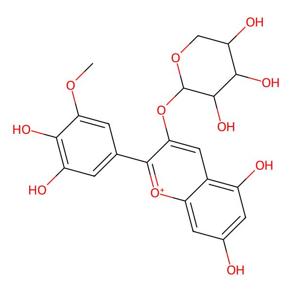 2D Structure of (2R,3R,4R,5R)-2-[2-(3,4-dihydroxy-5-methoxyphenyl)-5,7-dihydroxychromenylium-3-yl]oxyoxane-3,4,5-triol