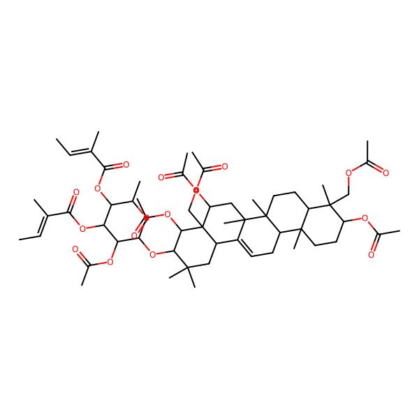 2D Structure of [5-Acetyloxy-2-methyl-4-(2-methylbut-2-enoyloxy)-6-[[4,5,10-triacetyloxy-4a,9-bis(acetyloxymethyl)-2,2,6a,6b,9,12a-hexamethyl-1,3,4,5,6,6a,7,8,8a,10,11,12,13,14b-tetradecahydropicen-3-yl]oxy]oxan-3-yl] 2-methylbut-2-enoate