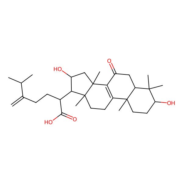 2D Structure of 2-(3,16-Dihydroxy-4,4,10,13,14-pentamethyl-7-oxo-1,2,3,5,6,11,12,15,16,17-decahydrocyclopenta[a]phenanthren-17-yl)-6-methyl-5-methylideneheptanoic acid