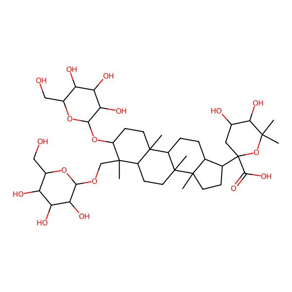 2D Structure of 4,5-dihydroxy-6,6-dimethyl-2-[4,8,10,14-tetramethyl-3-[3,4,5-trihydroxy-6-(hydroxymethyl)oxan-2-yl]oxy-4-[[3,4,5-trihydroxy-6-(hydroxymethyl)oxan-2-yl]oxymethyl]-2,3,5,6,7,9,11,12,13,15,16,17-dodecahydro-1H-cyclopenta[a]phenanthren-17-yl]oxane-2-carboxylic acid