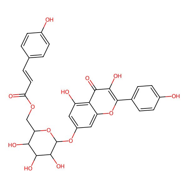 2D Structure of [6-[3,5-Dihydroxy-2-(4-hydroxyphenyl)-4-oxochromen-7-yl]oxy-3,4,5-trihydroxyoxan-2-yl]methyl 3-(4-hydroxyphenyl)prop-2-enoate