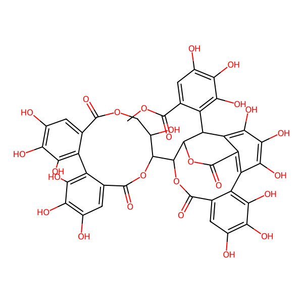 2D Structure of Methyl 2-[14-(3,4,5,11,17,18,19-heptahydroxy-8,14-dioxo-9,13-dioxatricyclo[13.4.0.02,7]nonadeca-1(19),2,4,6,15,17-hexaen-10-yl)-2,3,4,7,8,9-hexahydroxy-12,17-dioxo-13,16-dioxatetracyclo[13.3.1.05,18.06,11]nonadeca-1,3,5(18),6,8,10-hexaen-19-yl]-3,4,5-trihydroxybenzoate