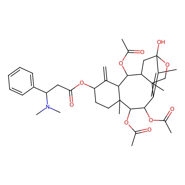 2D Structure of [(1R,3R,4R,5R,7S,10R,11R,12R,14S)-4,11,12-triacetyloxy-1-hydroxy-10,14,17-trimethyl-6-methylidene-16-oxatetracyclo[11.3.1.03,14.05,10]heptadec-13(17)-en-7-yl] (3R)-3-(dimethylamino)-3-phenylpropanoate