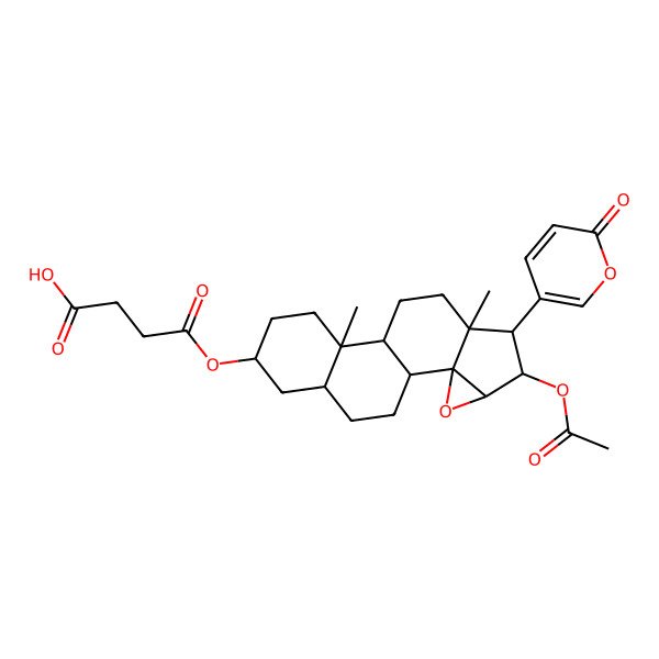 2D Structure of 4-[[5-Acetyloxy-7,11-dimethyl-6-(6-oxopyran-3-yl)-3-oxapentacyclo[8.8.0.02,4.02,7.011,16]octadecan-14-yl]oxy]-4-oxobutanoic acid