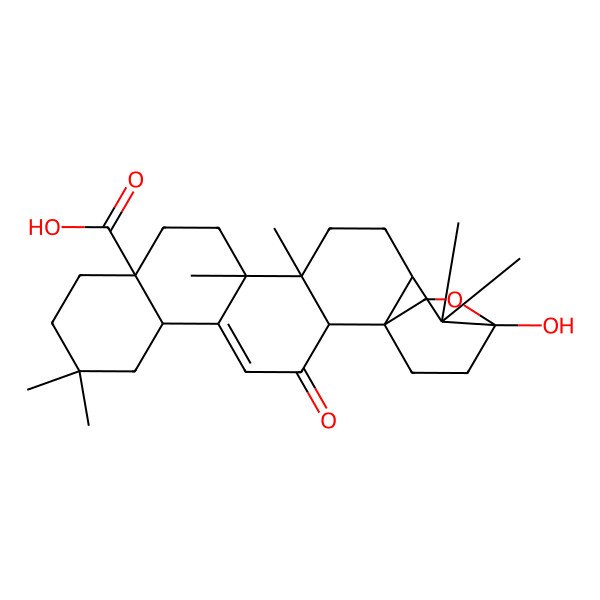 2D Structure of (1R,2S,6S,11S,14S,15R,18R,20S)-20-hydroxy-8,8,14,15,19,19-hexamethyl-3-oxo-21-oxahexacyclo[18.2.2.01,18.02,15.05,14.06,11]tetracos-4-ene-11-carboxylic acid