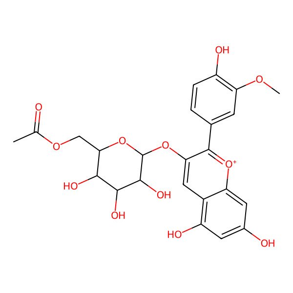 2D Structure of [(2R,3R,4R,5R,6S)-6-[5,7-dihydroxy-2-(4-hydroxy-3-methoxyphenyl)chromenylium-3-yl]oxy-3,4,5-trihydroxyoxan-2-yl]methyl acetate