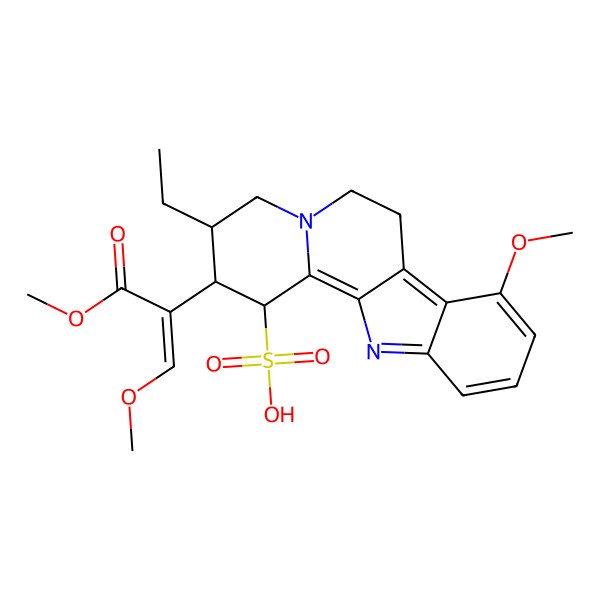 2D Structure of 2-(1,3-Dimethoxy-3-oxoprop-1-en-2-yl)-3-ethyl-8-methoxy-1,2,3,4,6,7-hexahydroindolo[2,3-a]quinolizine-1-sulfonic acid