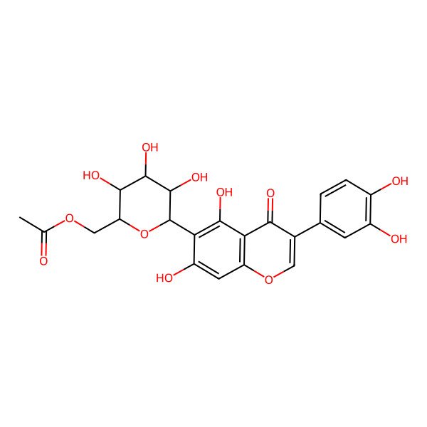 2D Structure of [(2R,3S,4R,5R,6S)-6-[3-(3,4-dihydroxyphenyl)-5,7-dihydroxy-4-oxochromen-6-yl]-3,4,5-trihydroxyoxan-2-yl]methyl acetate