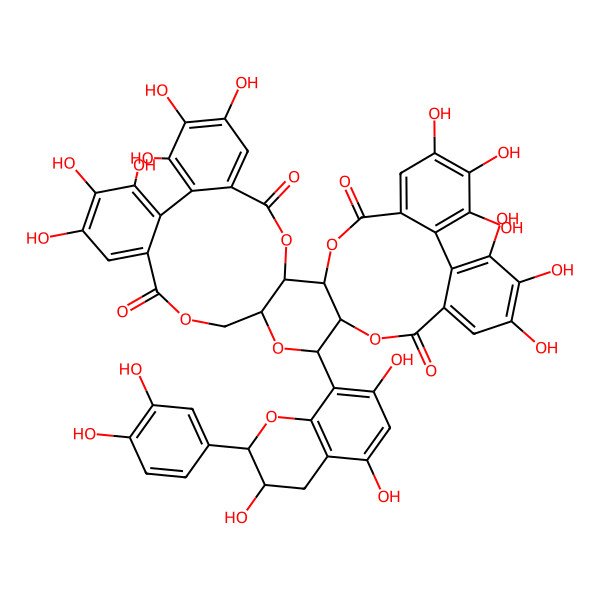 2D Structure of 20-[2-(3,4-dihydroxyphenyl)-3,5,7-trihydroxy-3,4-dihydro-2H-chromen-8-yl]-7,8,9,12,13,14,28,29,30,33,34,35-dodecahydroxy-3,18,21,24,39-pentaoxaheptacyclo[20.17.0.02,19.05,10.011,16.026,31.032,37]nonatriaconta-5,7,9,11,13,15,26,28,30,32,34,36-dodecaene-4,17,25,38-tetrone