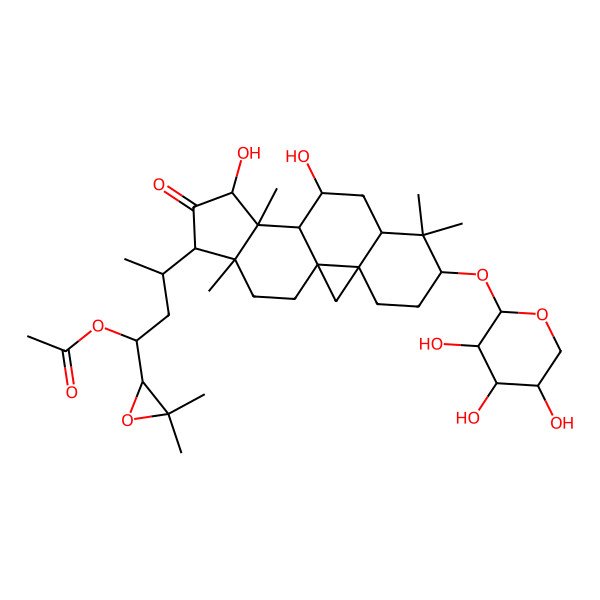 2D Structure of [3-[10,13-Dihydroxy-7,7,12,16-tetramethyl-14-oxo-6-(3,4,5-trihydroxyoxan-2-yl)oxy-15-pentacyclo[9.7.0.01,3.03,8.012,16]octadecanyl]-1-(3,3-dimethyloxiran-2-yl)butyl] acetate