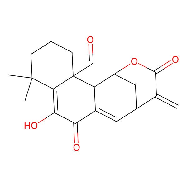 2D Structure of 9-Hydroxy-7,7-dimethyl-14-methylidene-10,15-dioxo-16-oxatetracyclo[11.3.1.02,11.03,8]heptadeca-8,11-diene-3-carbaldehyde