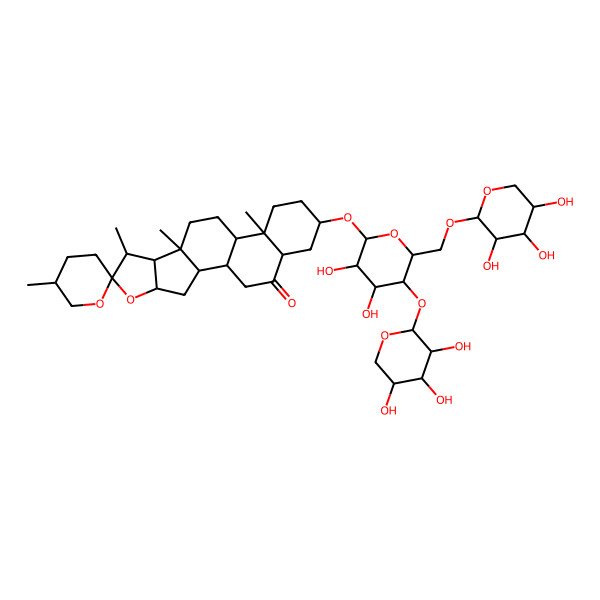 2D Structure of (1R,2S,4S,5'R,6R,7S,8R,9S,12S,13R,16S,18S)-16-[(2R,3R,4R,5S,6R)-3,4-dihydroxy-5-[(2S,3R,4S,5R)-3,4,5-trihydroxyoxan-2-yl]oxy-6-[[(2S,3R,4S,5S)-3,4,5-trihydroxyoxan-2-yl]oxymethyl]oxan-2-yl]oxy-5',7,9,13-tetramethylspiro[5-oxapentacyclo[10.8.0.02,9.04,8.013,18]icosane-6,2'-oxane]-19-one