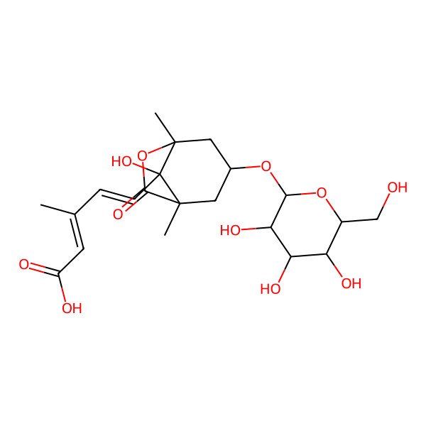 2D Structure of 5-[8-Hydroxy-1,5-dimethyl-7-oxo-3-[3,4,5-trihydroxy-6-(hydroxymethyl)oxan-2-yl]oxy-6-oxabicyclo[3.2.1]octan-8-yl]-3-methylpenta-2,4-dienoic acid