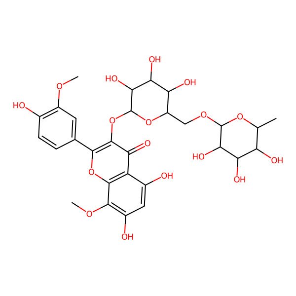 2D Structure of 5,7-Dihydroxy-2-(4-hydroxy-3-methoxyphenyl)-8-methoxy-3-[3,4,5-trihydroxy-6-[(3,4,5-trihydroxy-6-methyloxan-2-yl)oxymethyl]oxan-2-yl]oxychromen-4-one