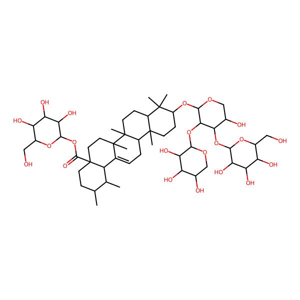 2D Structure of [3,4,5-trihydroxy-6-(hydroxymethyl)oxan-2-yl] 10-[5-hydroxy-4-[3,4,5-trihydroxy-6-(hydroxymethyl)oxan-2-yl]oxy-3-(3,4,5-trihydroxyoxan-2-yl)oxyoxan-2-yl]oxy-1,2,6a,6b,9,9,12a-heptamethyl-2,3,4,5,6,6a,7,8,8a,10,11,12,13,14b-tetradecahydro-1H-picene-4a-carboxylate