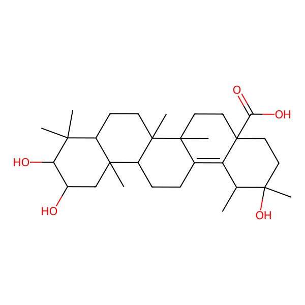 2D Structure of 2,10,11-Trihydroxy-1,2,6a,6b,9,9,12a-heptamethyl-1,3,4,5,6,6a,7,8,8a,10,11,12,13,14-tetradecahydropicene-4a-carboxylic acid