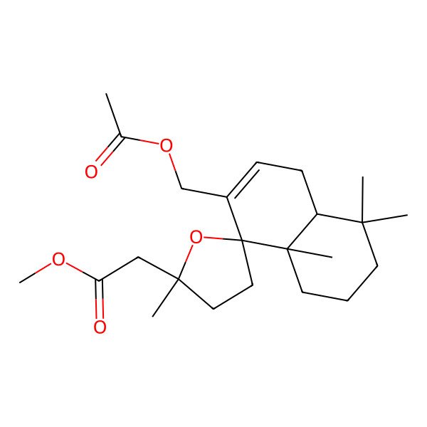 2D Structure of methyl 2-[(2'R,4aR,8R,8aR)-7-(acetyloxymethyl)-2',4,4,8a-tetramethylspiro[2,3,4a,5-tetrahydro-1H-naphthalene-8,5'-oxolane]-2'-yl]acetate
