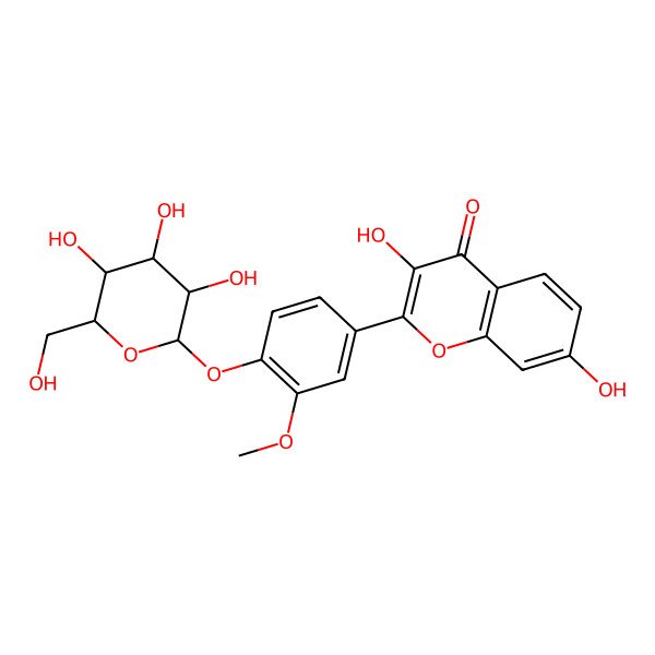 2D Structure of 3,7-dihydroxy-2-[3-methoxy-4-[(2S,3R,4S,5S,6R)-3,4,5-trihydroxy-6-(hydroxymethyl)oxan-2-yl]oxyphenyl]chromen-4-one
